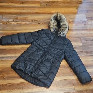 Under Armour Black Puffer Coat with Faux Fur Trim